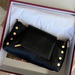 Hammitt Black Leather Shoulder Bag with Gold Studs